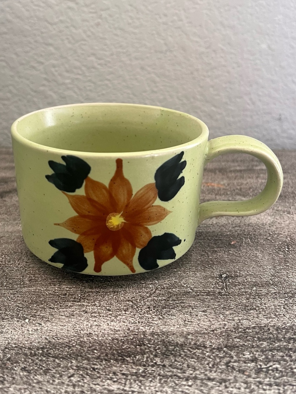 Vintage Otagiri Soup Mug Speckled Stoneware Hand Painted Flower Korea MCM